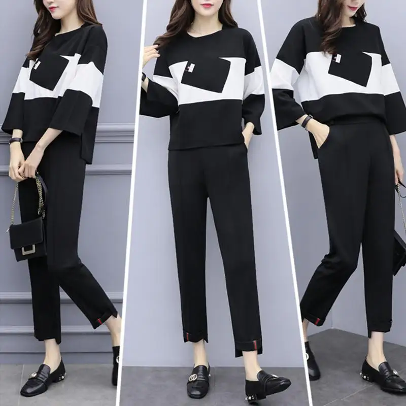 

Plus Size 4xl Women 2 Piece Set Top And Pants Casual Autumn Hoodies+pants Geometric Year-old Female Costume Tracksuit Women