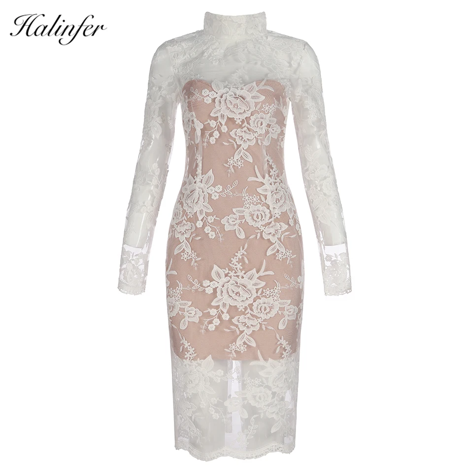 Женское вечернее платье Halinfer Белое Облегающее Платье с круглым вырезом в стиле