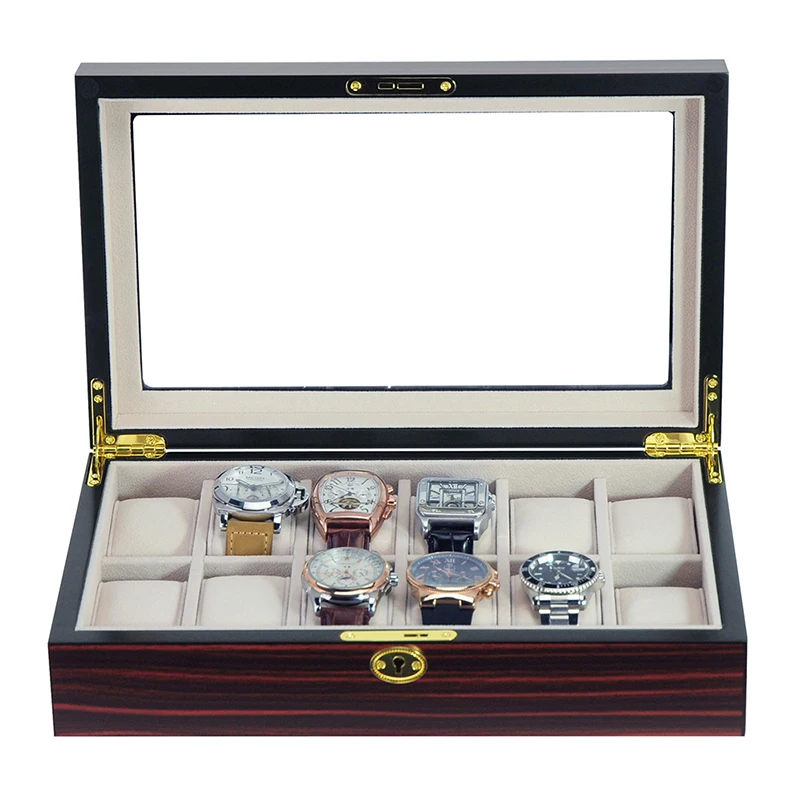SONNY Wooden Watch Box 12 Slots Display Storage Organizer Case Large Glass Top with Metal Lock | Наручные часы