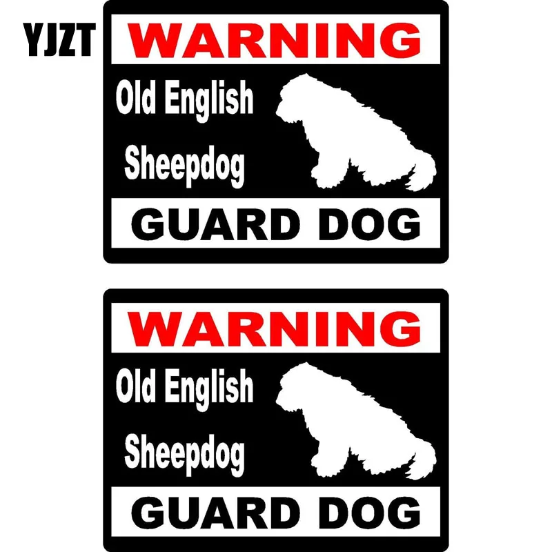 

YJZT 15*11.5cm 2x Cartoon WARNING Old English Sheepdog Guard Dog Fun Retro-reflective Car Window Sticker Decals C1-8170