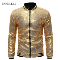 shiny sequins sparkle bomber jacket men 2019 newest gold glitter striped zipper mens jackets and coats party dance show clothes