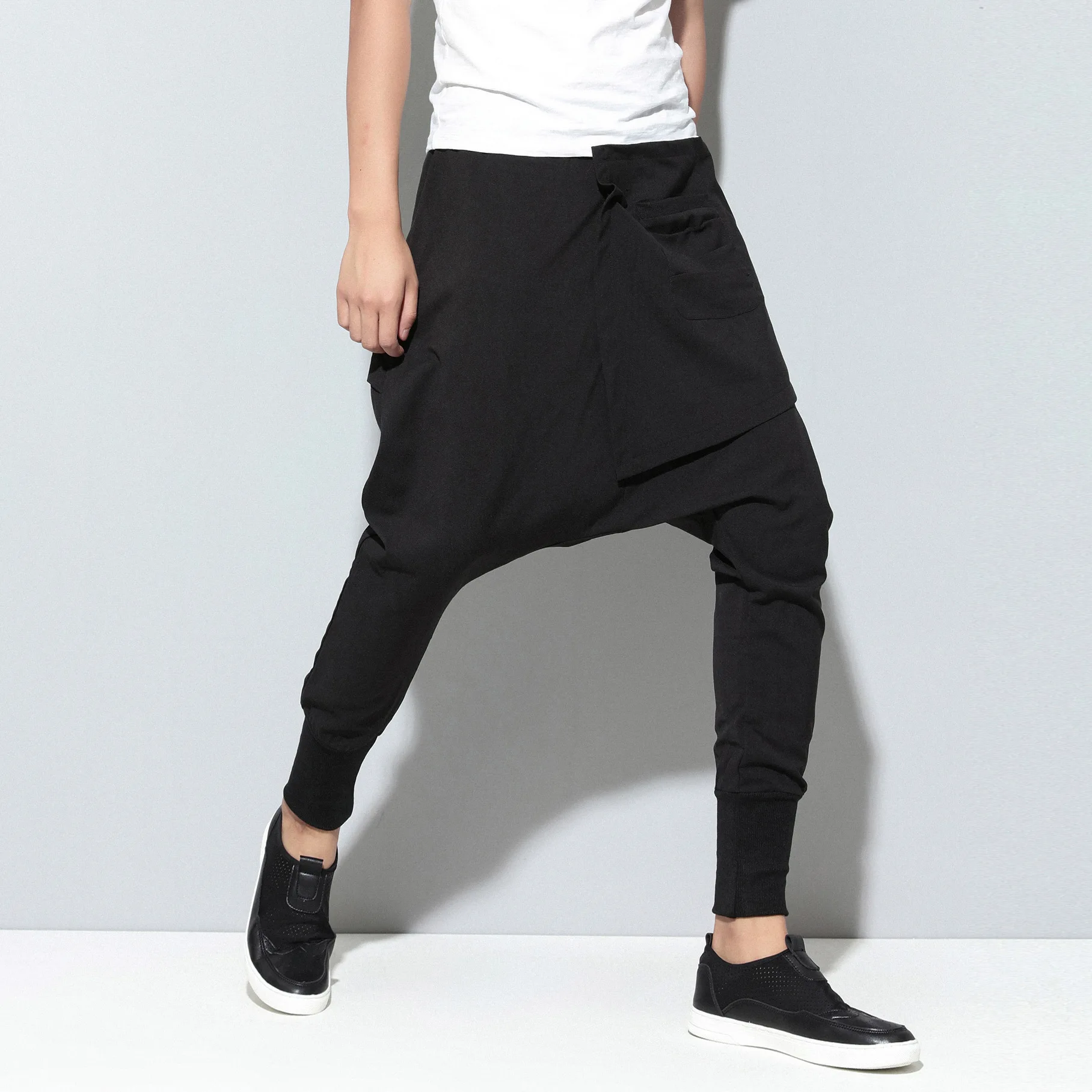 Хип-хоп сплошной цвет свободные кросс-брюки мужские повседневные