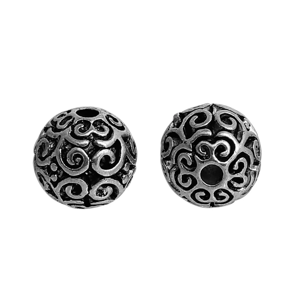 Бусины DoreenBeads из цинкового сплава серебряного цвета круглая филигрань