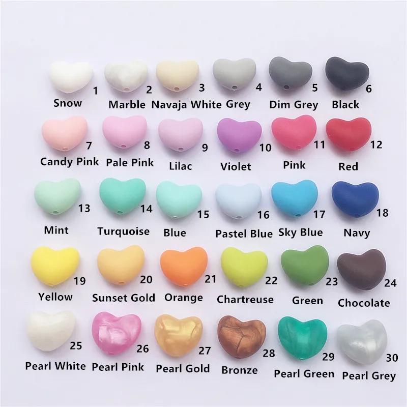 Chenkai 100PCS BPA Free Silicone Heart Teether Beads DIY Baby Pacifier Shower Soother Nursing Necklace Sensory Toy Accessory