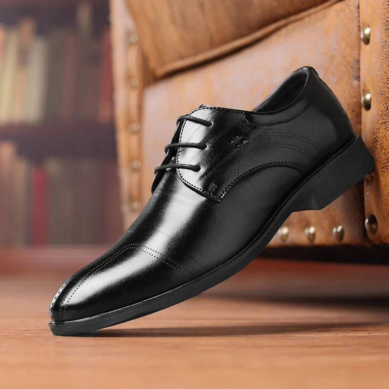 Мужские повседневные туфли на шнуровке черные винтажные из натуральной кожи с