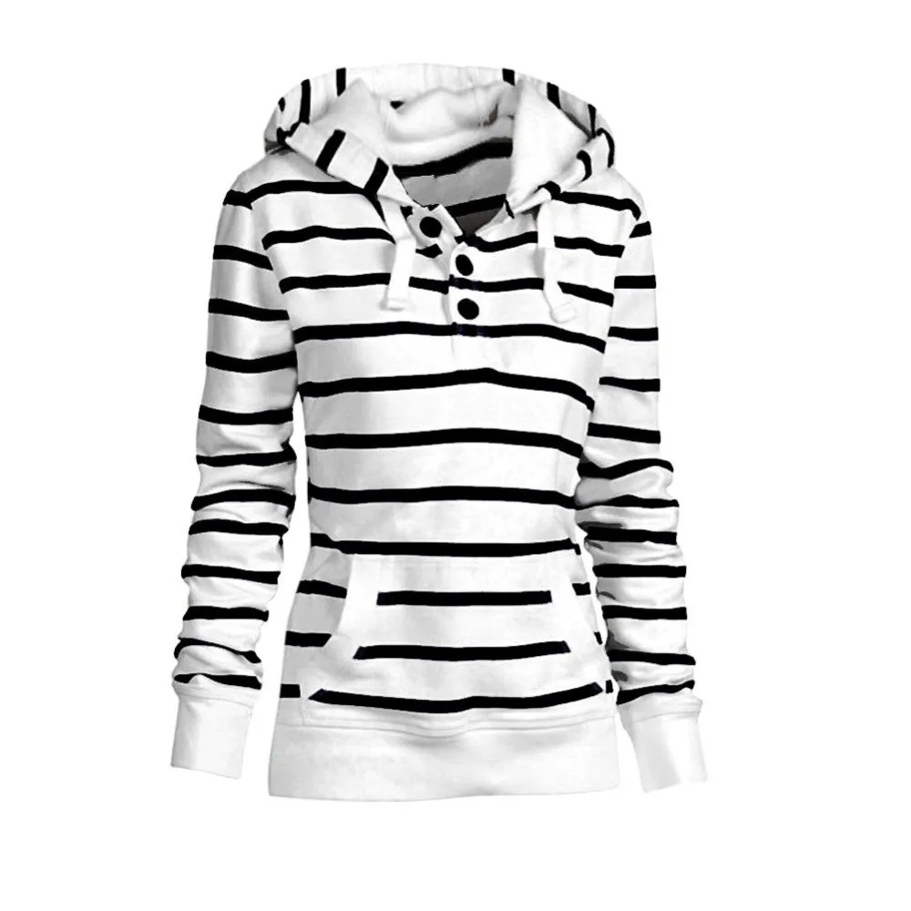 

Women Casual Long Sleeve Hooded Sweatshirts New Autumn Winter Striped Pockets Sweatshirt Silm Cotton Female Sweatshirt Pullover