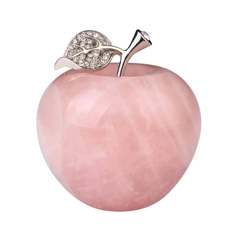 Режущая фигурка яблока из розового кварца с орнаментом сплава для декоративного