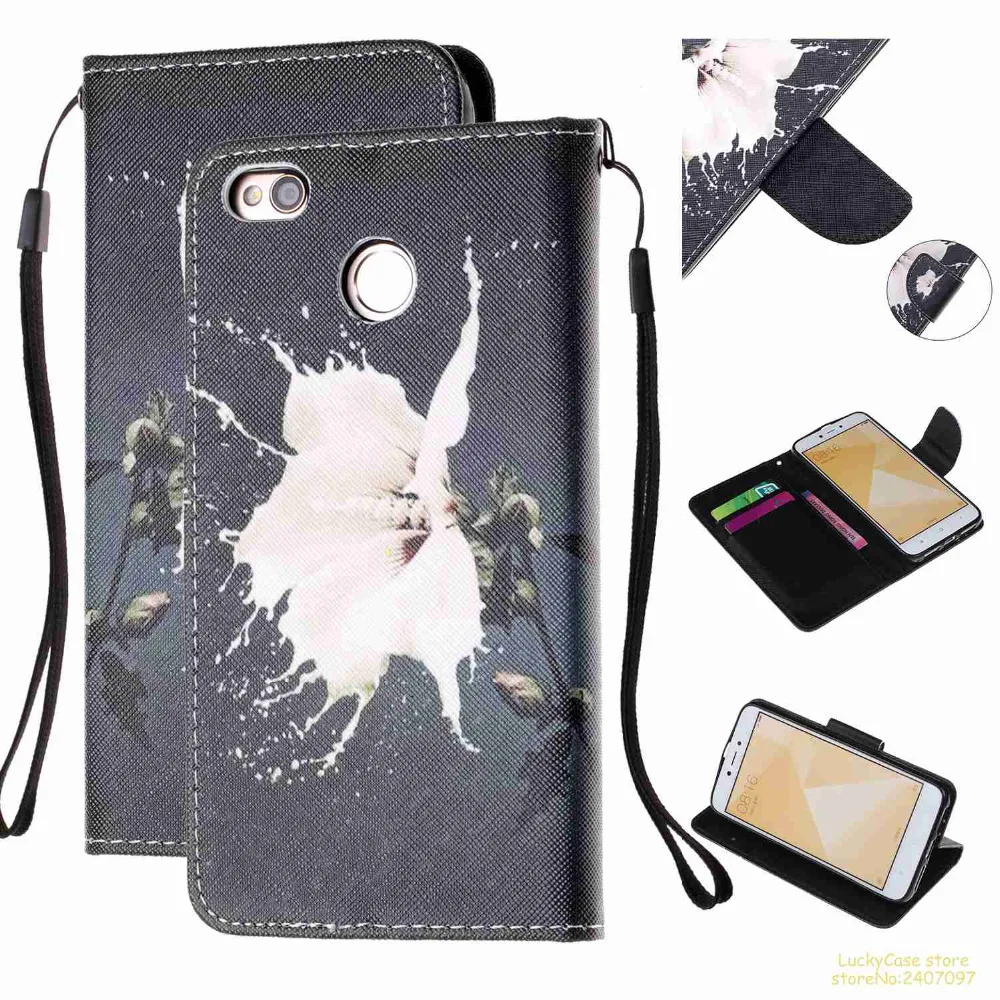 High quality Luxury PU Leather wallet phone case For Redmi 4X Magnetic Painted Full cover cases hoesje kryt etui fundas | Мобильные