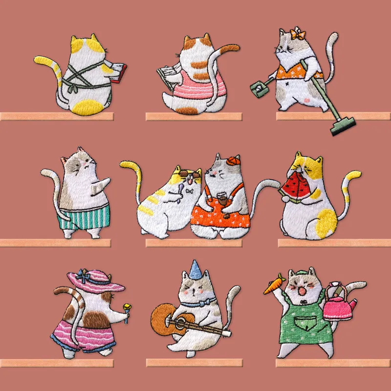 

AHYONNEIX Brand Funny Family Cat patch baby's clothing patches applique backpack decoration small applique cute iron on patches