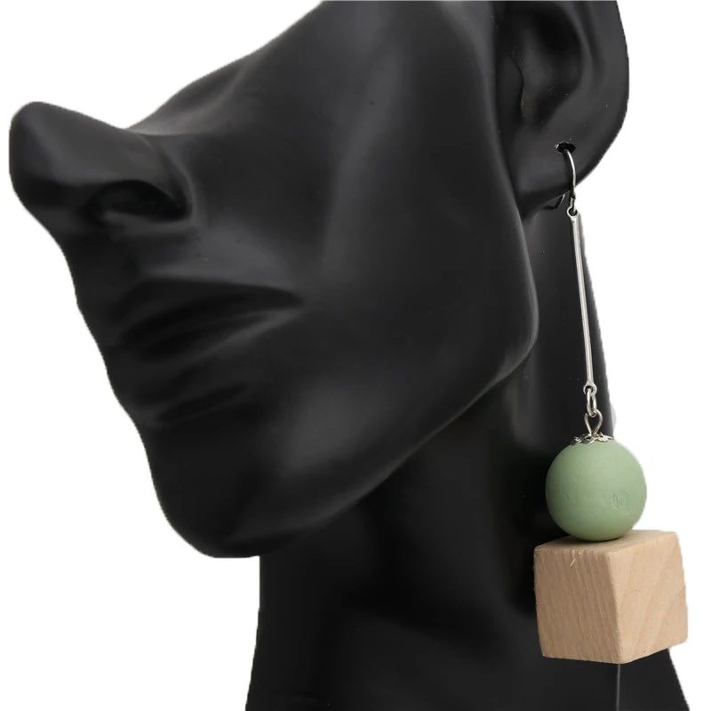 1 пара хит продаж серьги с деревянным шариком мятно-зеленый цвет Brincos Длинные