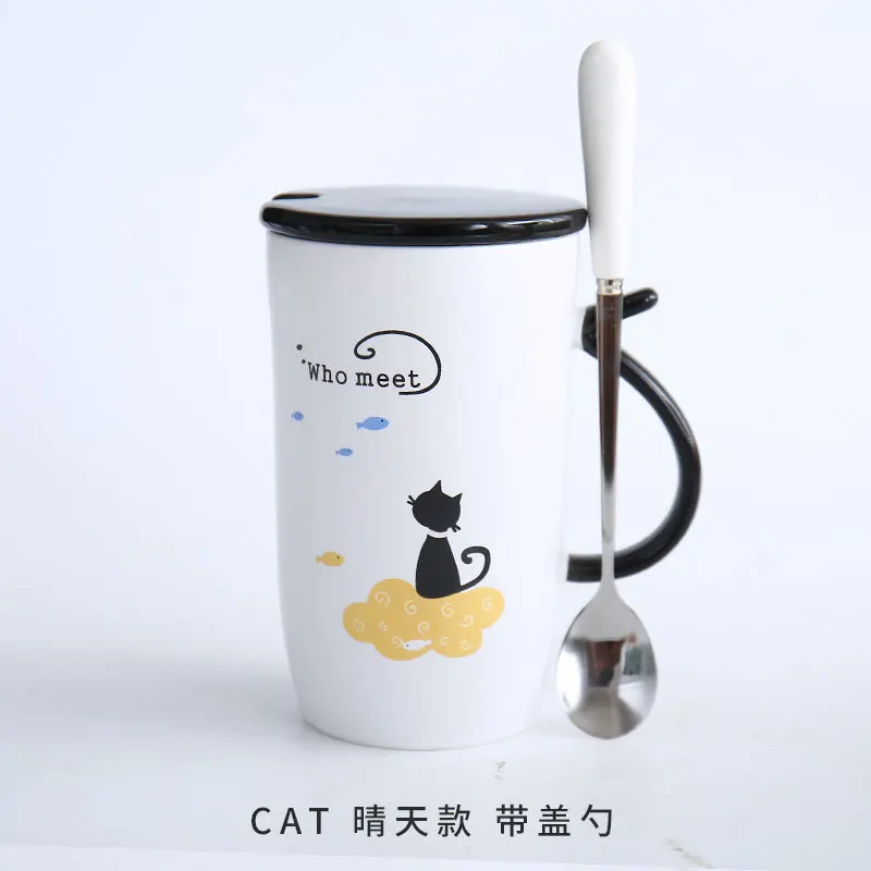 400ml Cute Cat Ceramics Coffee Mug With Lid Large Capacity Animal Mugs creative Drinkware Tea Cups Novelty Gifts milk cup | Дом и сад