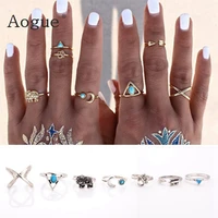 7 pieces retro bohemian elephant arrow leaf palm rings set lmitation carved personality joint knuckle nail art rings