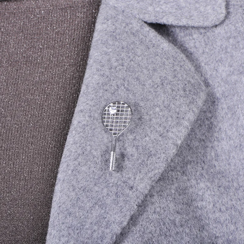 Madrry Simple Badminton Racket Shape Brooch Cubic Zircon Jewelry Women Men Sweatshirt Coat Lapel Bag Pins Daily Accessories Gift | Украшения