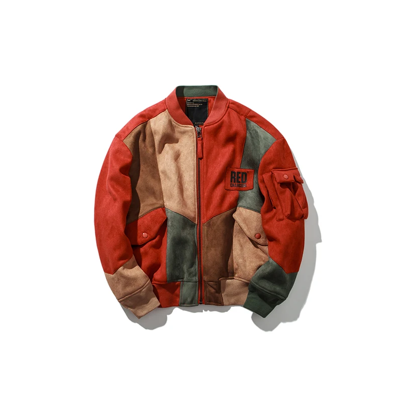 mixed color Красный Уголь IADF171 зимняя замшевая ткань Винтажный стиль многоцветный Сращивание короткий MA-1 куртка мужская - Цвет: mixed color