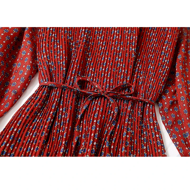 Шифоновое Плиссированное Платье с принтом повседневное милое женское платье