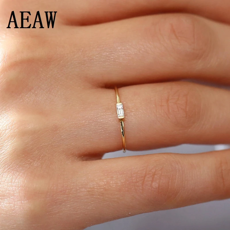

0.10ctw 3.5*1.5mm Baguette Diamond Engagement Ring 100% Real Natural Diamond Stacking Ring 14k Rose Yellow White Gold For Lady