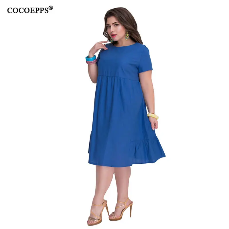 COCOEPPS 5XL 6XL 2019 Новое поступление большой Размеры Лето Для женщин свободное платье
