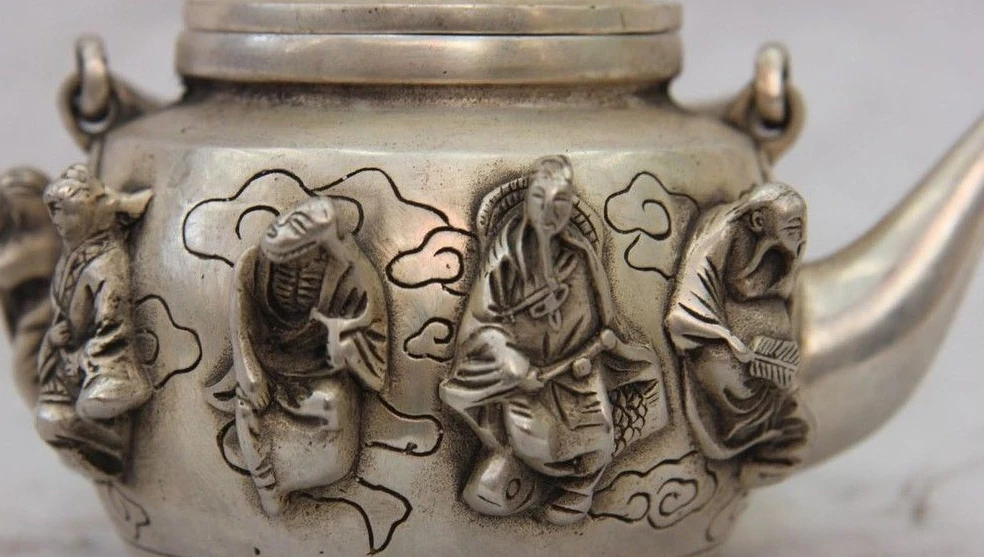 4 китайские белые медные серебряные Восемь Бессмертных буддистских