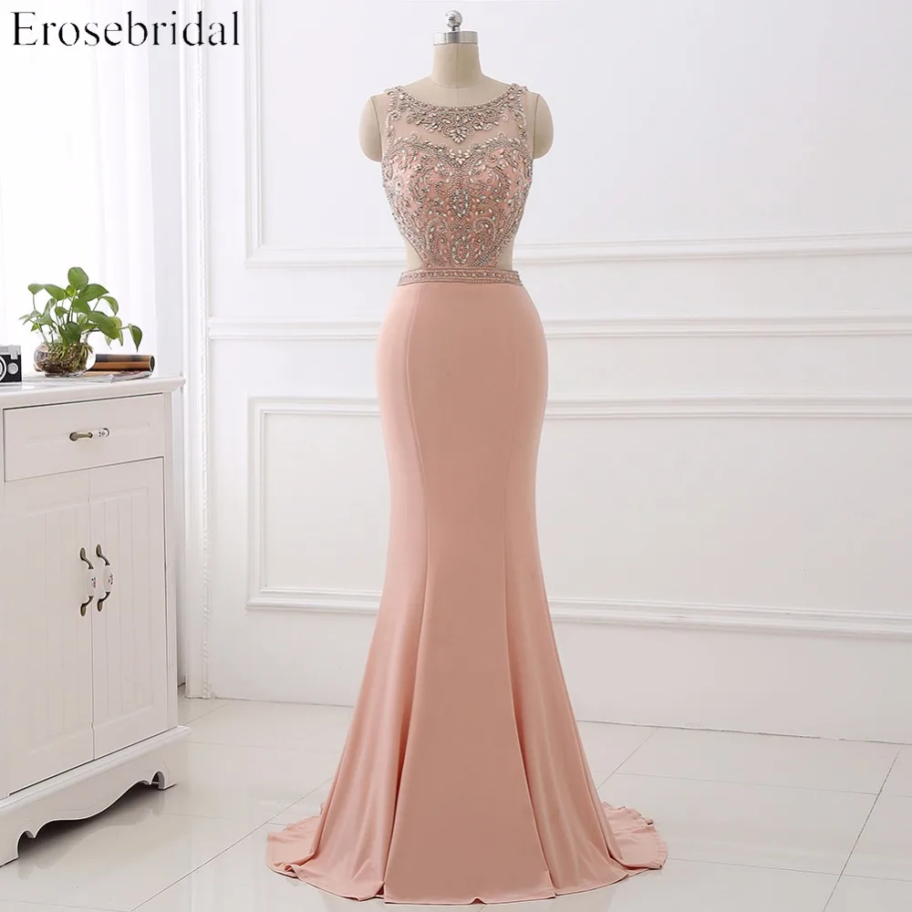 2017 Спандекс Вечернее Платье Erosebridal просто Русалка отделка бисером vestido de festa