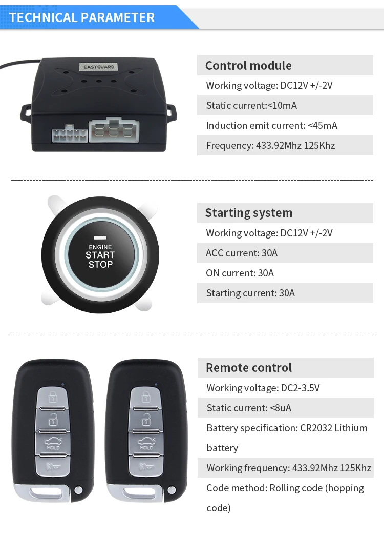 EASYGUARD компания универсальный качество автомобиля аварийной системы безопасности с PKE пассивное открывание без ключей