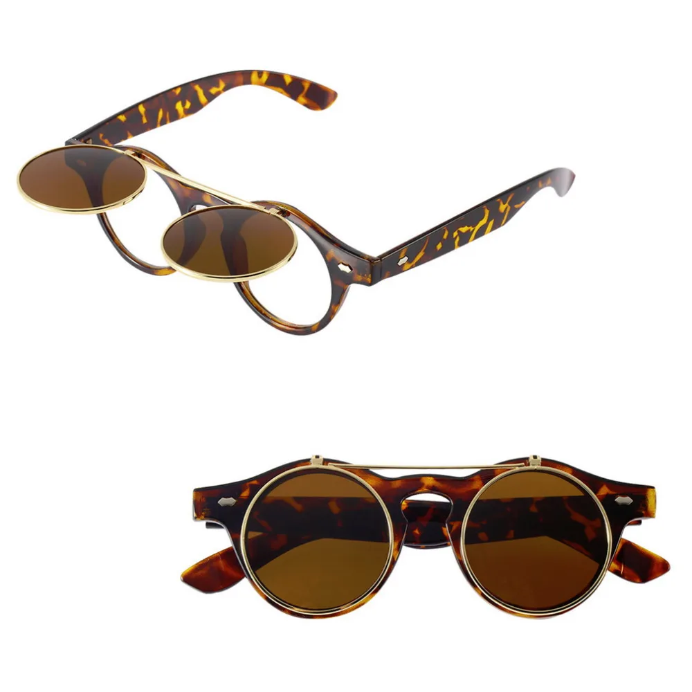 Классические очки в стиле стимпанк Goth круглые солнцезащитные с откидной крышкой