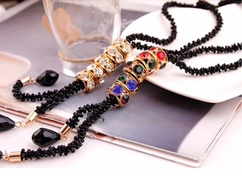 1 шт. новая женская мода ручная работа Длинная нить бисер свитер