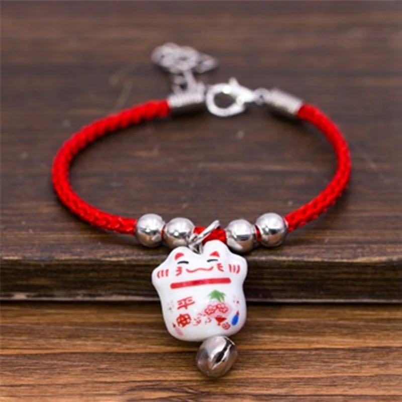 Новый милый керамический браслет Lucky Cat безопасный красный веревочный ручная