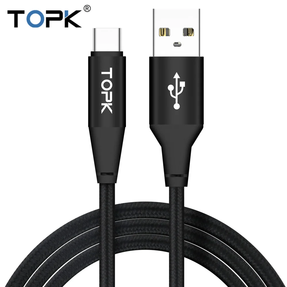 Кабель TOPK usb type C для huawei P20 Lite mate 10 Pro с нейлоновой оплеткой кабель samsung Glaxay S9 USB