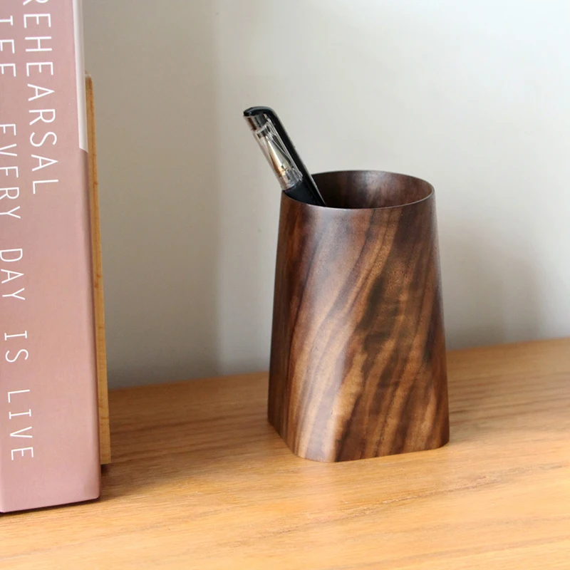 

Japan Style wooden pen holder creative personality fashion simple office desktop walnut pen holder storage box