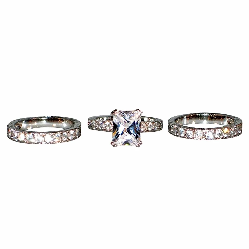 3 в 1 Женское кольцо с фианитом 10 карат|princess cut|white goldcubic zirconia |