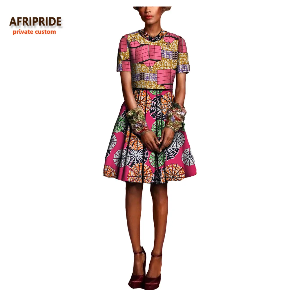 Женский костюм из 2 предметов AFRIPRIDE топ с коротким рукавом + Плиссированное Платье