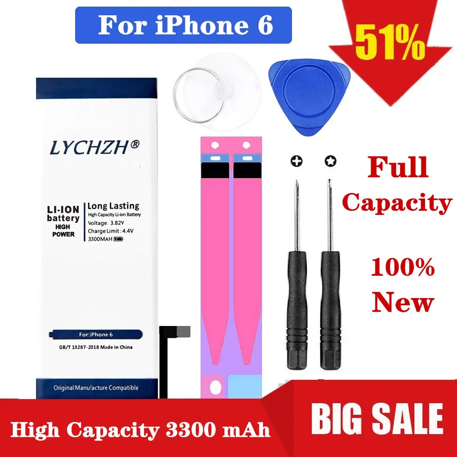 3300mAh полимерные аккумуляторы для Apple iphone 6 батарея для iphone 6 4,7 ''iphone 6G 4,7 дюймов подарочные инструменты+ наклейки+ чехол