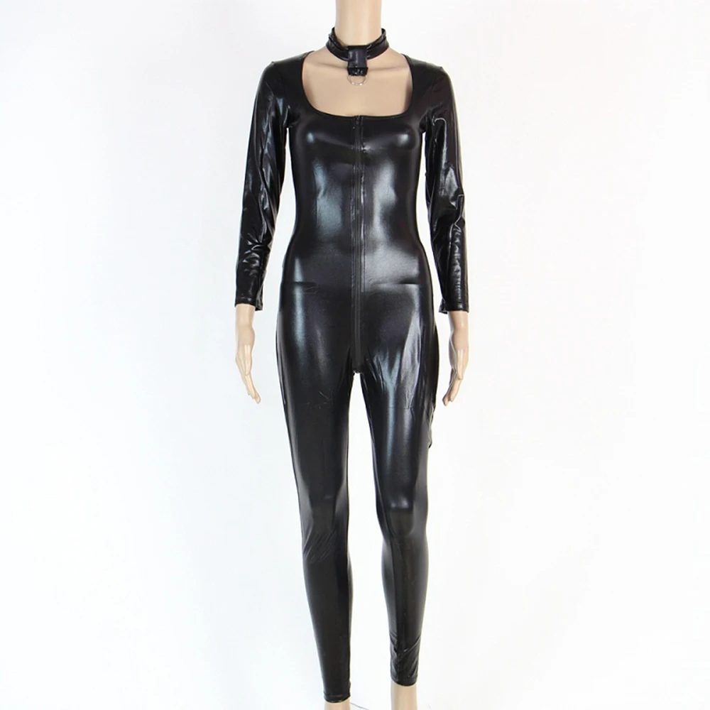 Для женщин Мода Искусственная кожа Комбинезоны для Костюм женский высокое