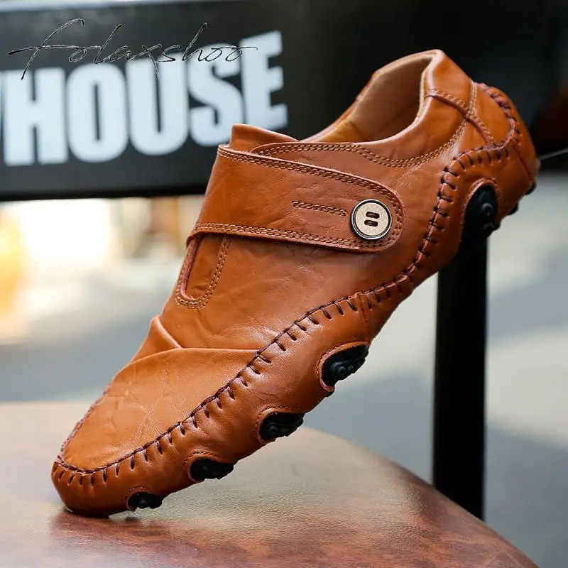 Folaxshoo Genuine Leather Rubber Loafers Slip-on Mens Shoes Casual Men Breathable Slip On 47 | Обувь