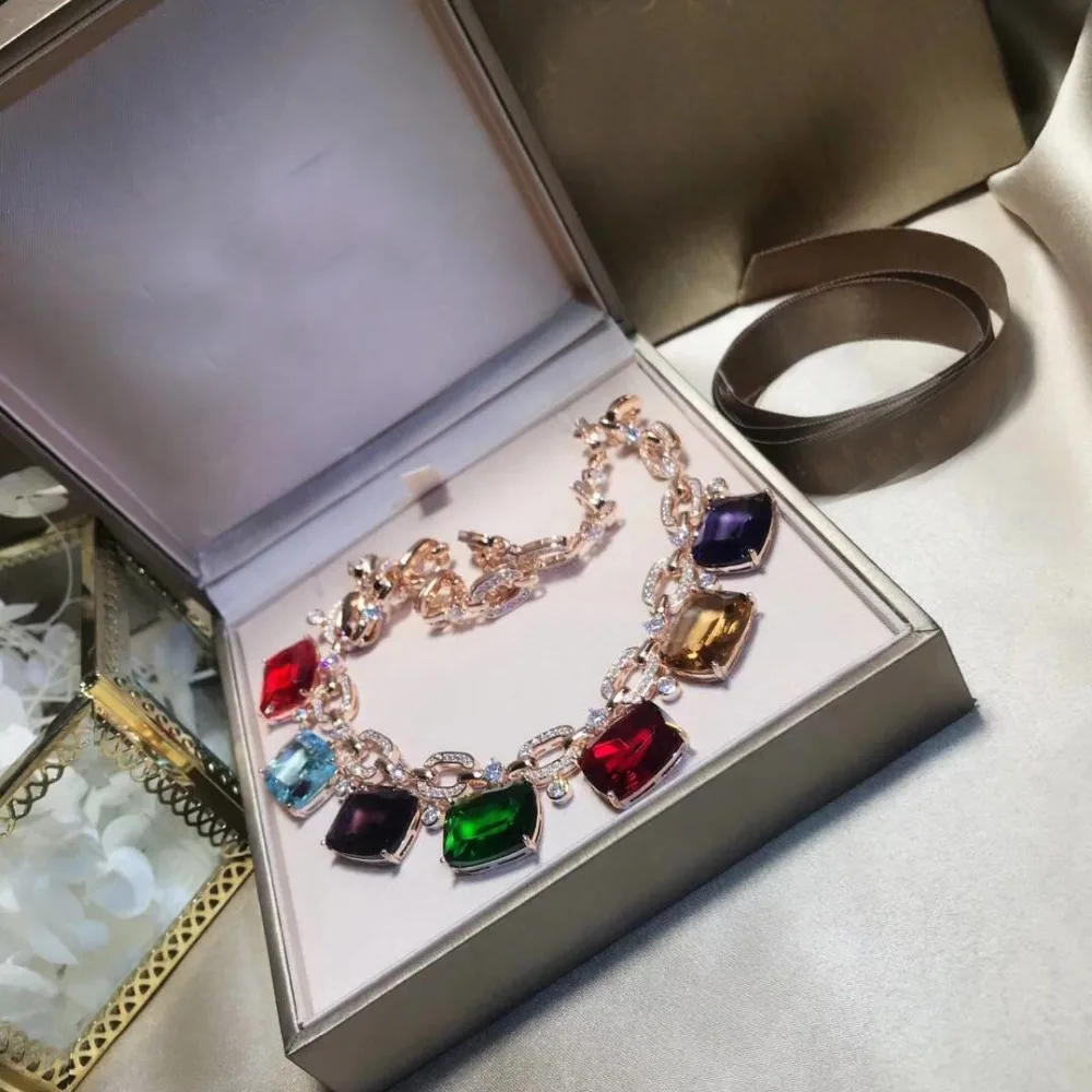 3A cubic Zircon crystal stone geometric necklace designer dinner party jewelry female bijoux for women | Украшения и аксессуары