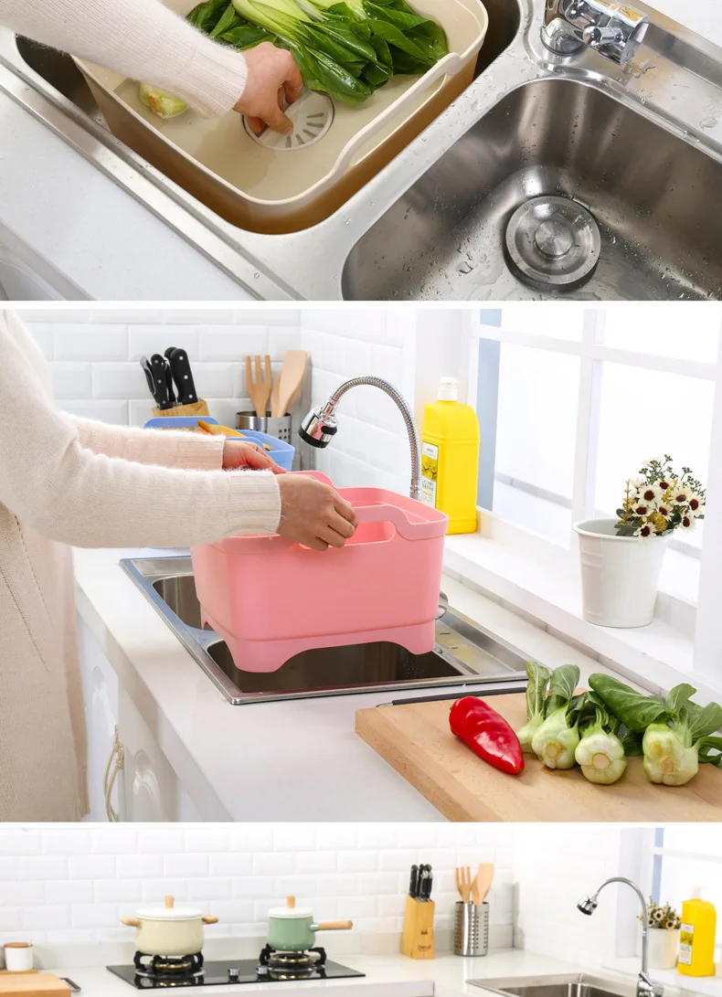 2 в 1 пластиковая двухслойная дренажная корзина для кухни, миска для мытья овощей, фруктов, корзина для сухого хранения, лапша, сито для риса