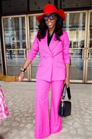 Hot Pink Women's Casual Business Formal Suits Female Office Uniform Style Ladies 2 Pieces Prom Fashion Suits Trajes Mujer