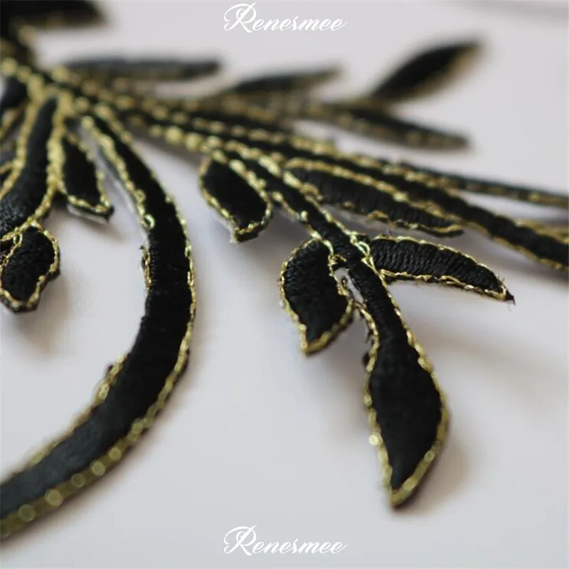 1Pc Long Floral White Black Blue Applique Clothing Embroidery Patch Fabric Sticker Iron On Patch Craft Sewing Repair 42X16cm
