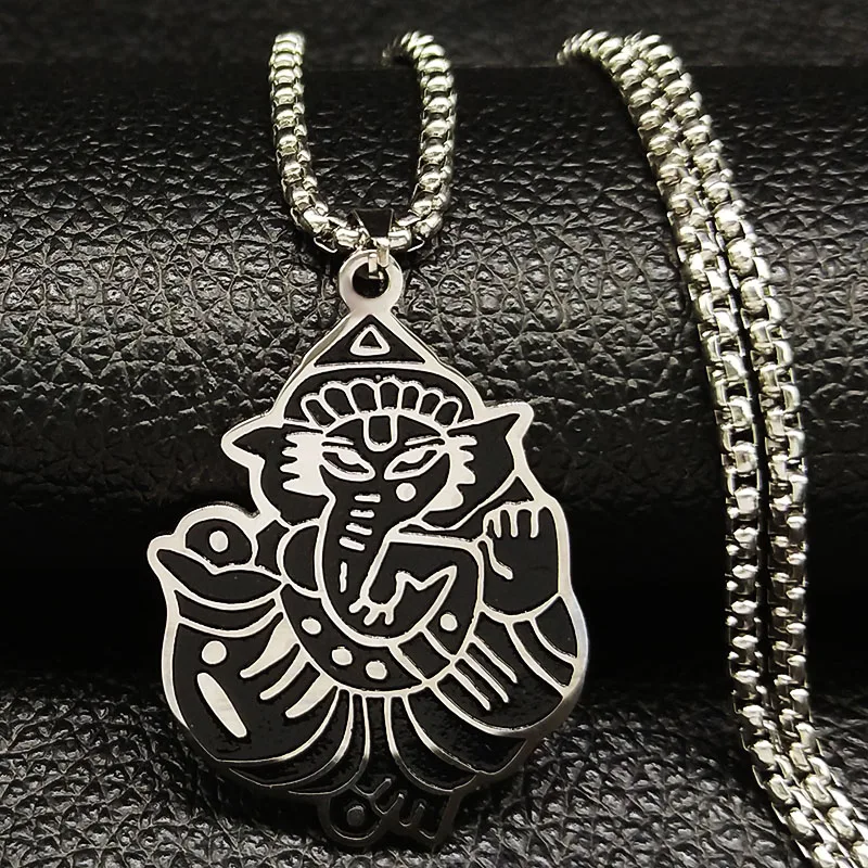 2021 ожерелья Ganesh the elephant God Yoga mandala из нержавеющей стали для мужчин черная цепочка