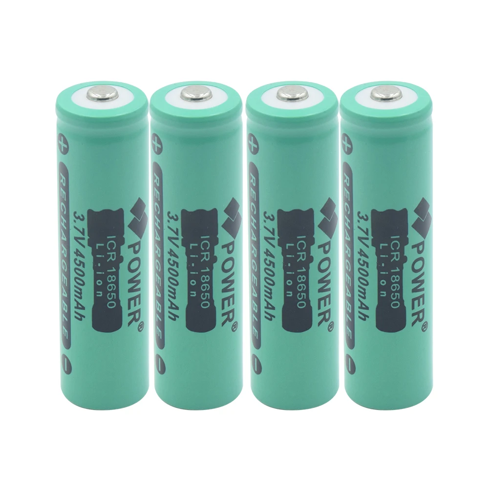 4 PCS Перезаряжаемый ICR 18650 литиевый высокомощный аккумулятор 3,7 V 4500 mAh для светодиодный фонарик - Цвет: 4 PCS