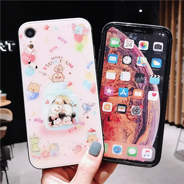 Чехол для телефона из закаленного стекла с мультяшным рисунком для iPhone 11 Pro Max 6 6s 7 8 Plus X XR XS Max, Жесткий Чехол
