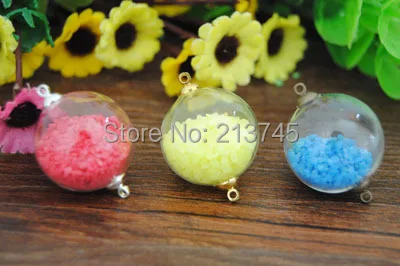 

Free ship! 100sets/lot 25mm (double hole) round glass globe & cap set (no filler)DIY glass cover vial pendant ,glass bottle ball