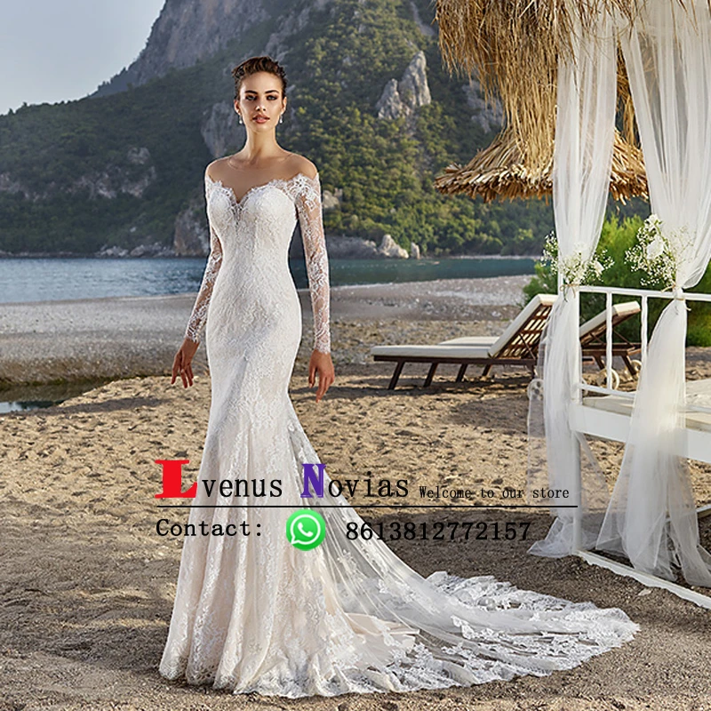 Халат Де Mariage See Through Назад Богемный Кружева Свадебное Платье Sexy Длинным Рукавом