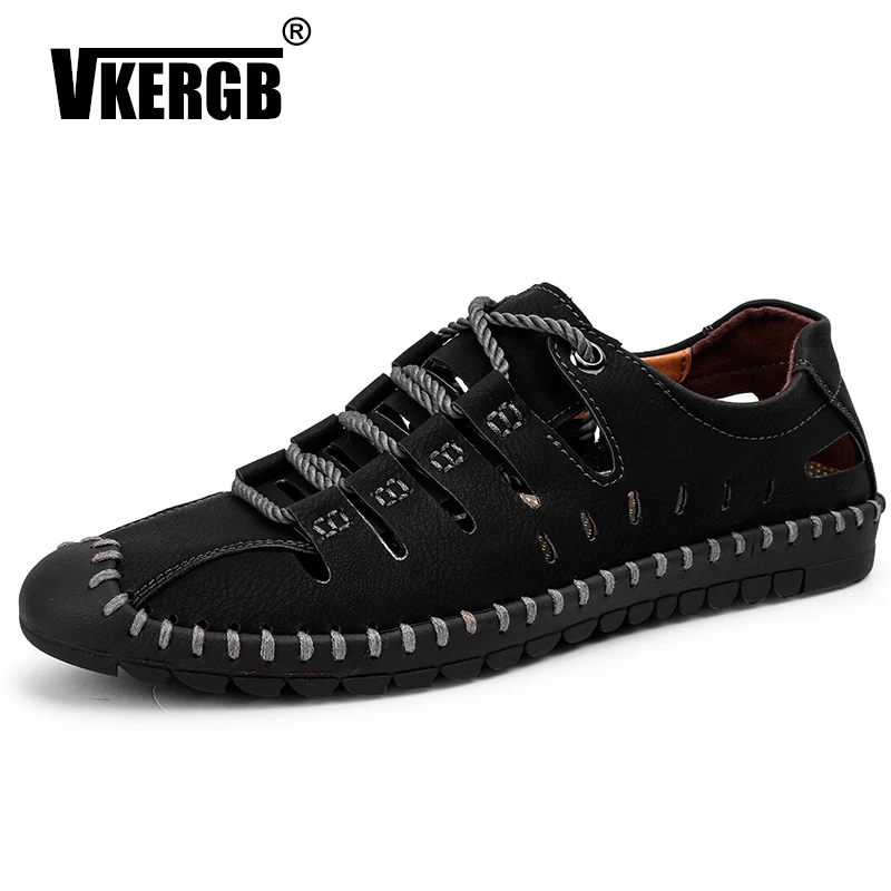 VKERGB Genuine Cow Leather Men Loafers Fashion Handmade Moccasins Flats Khaki Lace-Up Men's Boat Shoe Plus Size | Обувь