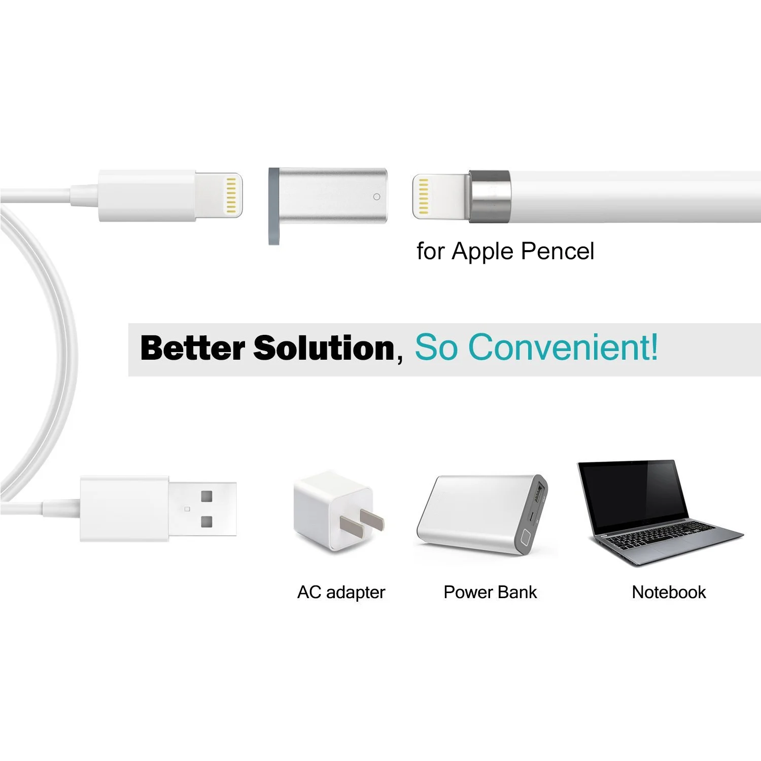 Адаптер зарядного устройства Besegad переходник с разъемом Lightning мама на USB папа для