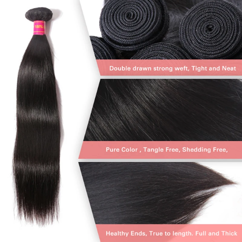 AddBeauty прямые бразильские волосы Remy 100% человеческие для наращивания плетение 3