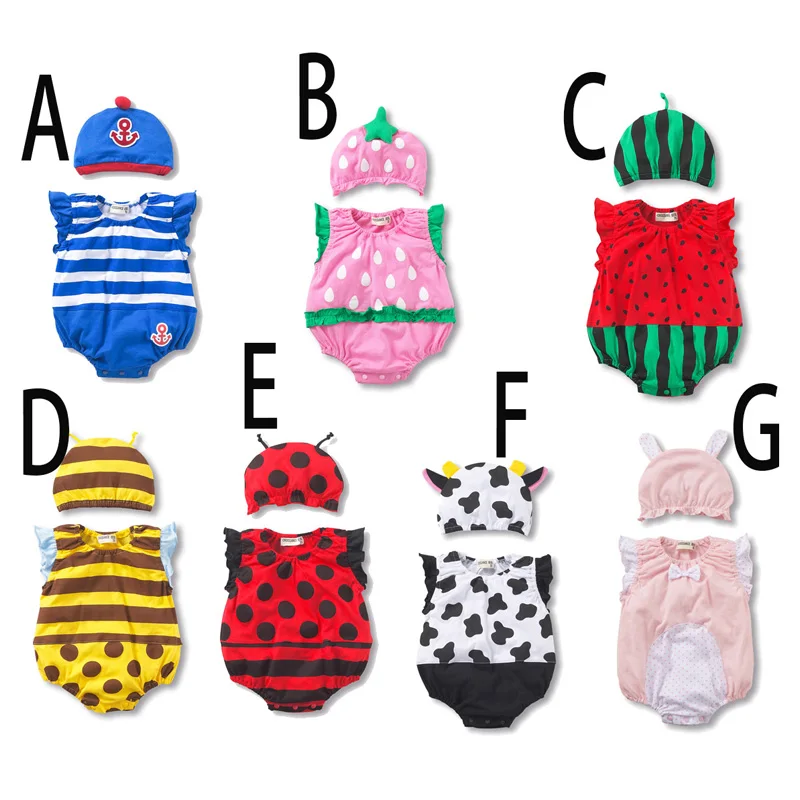 

KEYING Baby Boys Girls Set Newborn Bodysuit Sleeveless 2PCS Baby Romper+Hat Outfit Cotton Baby Clothing Set 2018 Summer