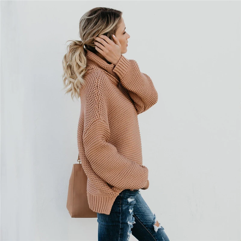 Autumn Winter Turtleneck Knitted Sweater 2019 Women Solid Casual Loose Long Sleeve Pullover Female Warm Knit Jumper | Женская одежда