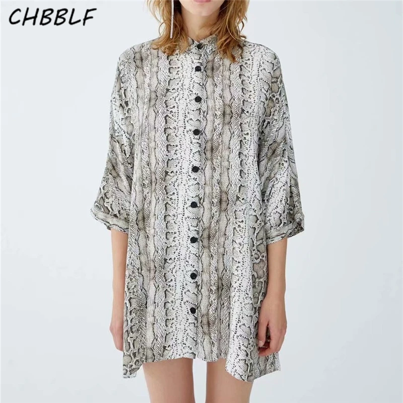 CHBBLF women oversized snake print shirt dress animal pattern three quarter sleeve casual loose blouse YUP8252 |