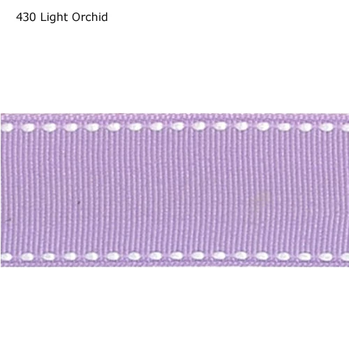 

1" inch 25mm white saddle Light Orchid stitched grosgrain ribbon